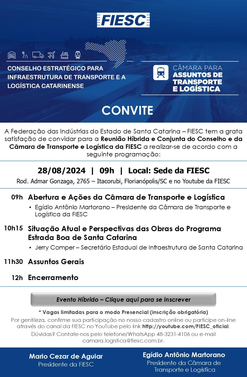 Reunião Híbrida do Conselho e da Câmara de Transporte e Logística da FIESC